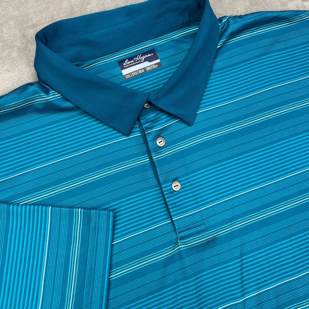 Ben Hogan Golf Polo Shirt Men 3XL Teal Blue Striped Recycled Performance Stretch